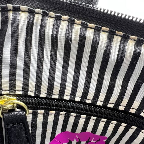 Luv Betsey by Betsey Johnson Satchel Star Print Striped Black White Pink Charm - Picture 15 of 16